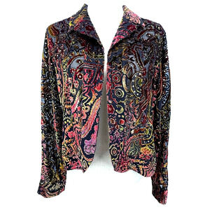 Chico's Silk Blend Cardigan Bolero Women's 1 (8/M) Burnout Velvet Y2K Boho Gypsy